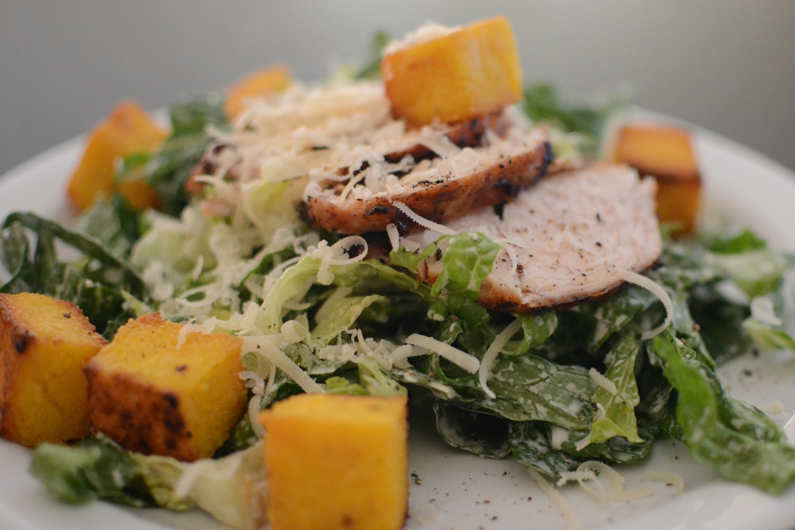 The Lucky Fox Grilled chicken caesar salad with polenta croutons