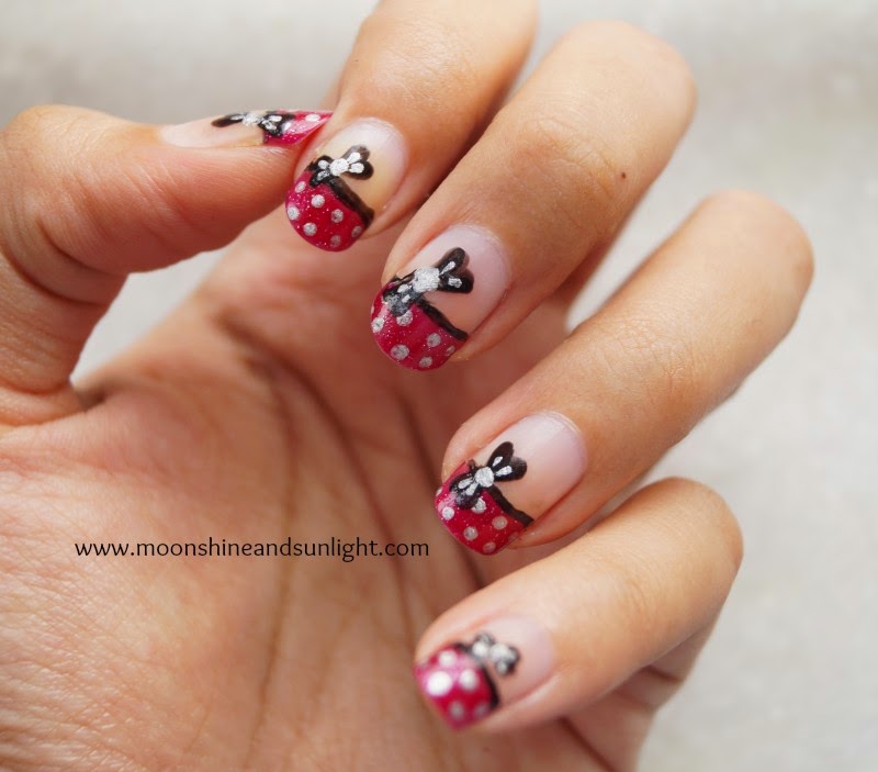 Little Black bow on french nail art , Minnie Mouse Inspired nails