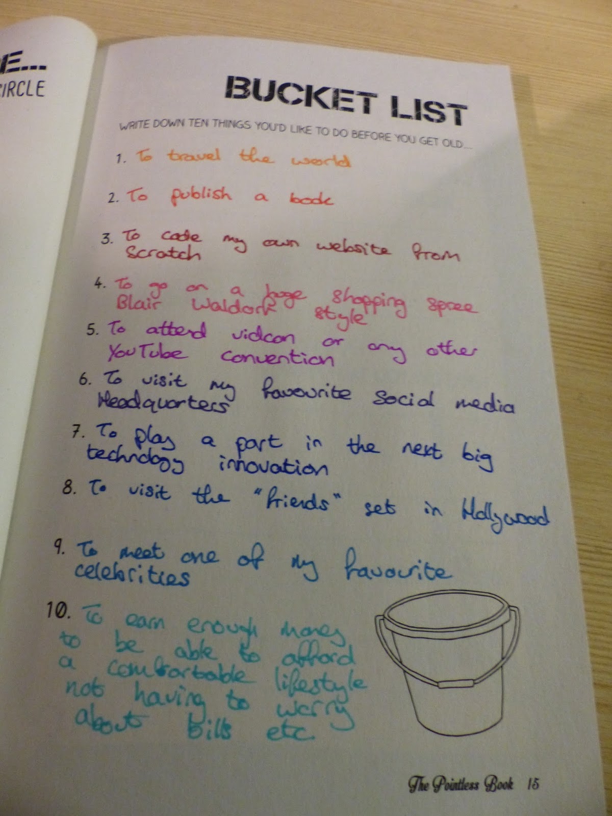 My Bucket List and Random Thoughts Pages 15 and 55 The Pointless