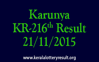 Karunya KR 216 Lottery Result 21-11-2015