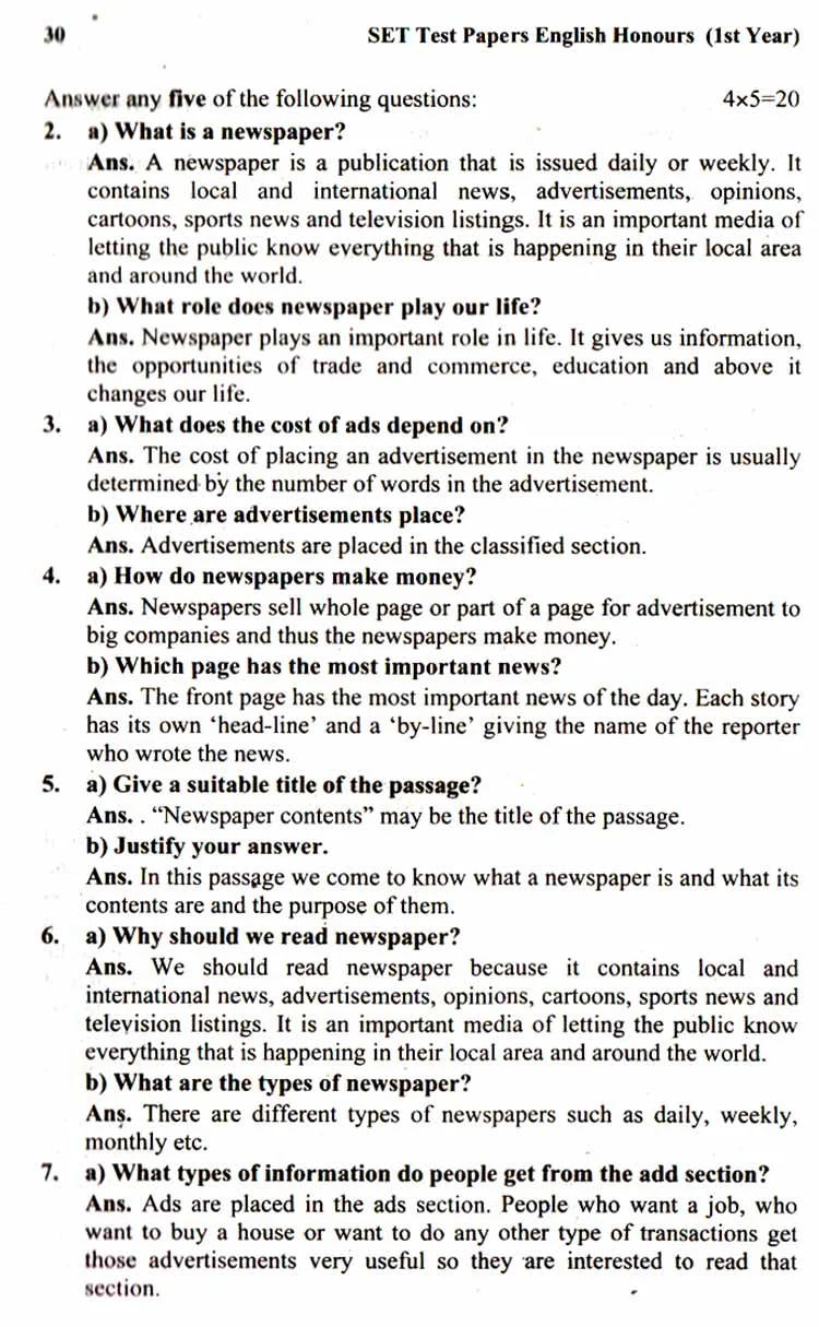 Test Papers for English Honours First Year Page 2332 English Grammar