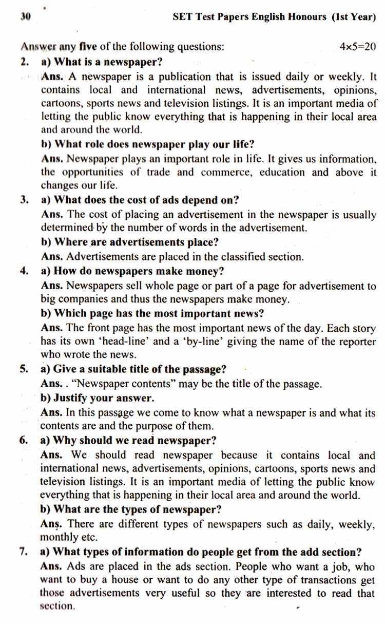 Test Papers for English Honours First Year Page 2332 English Grammar
