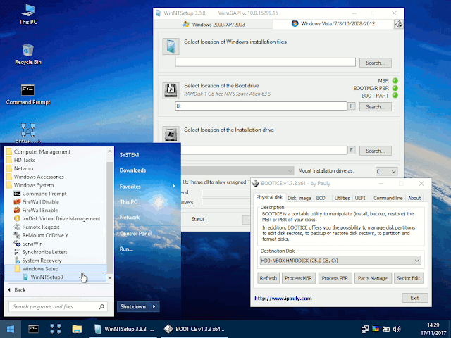 Tampilan dekstop Windows 10 hasil build Win10PE SE
