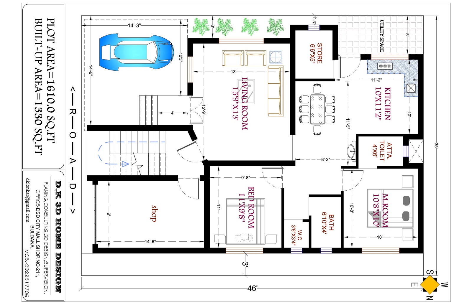 35'x46' feet house plan