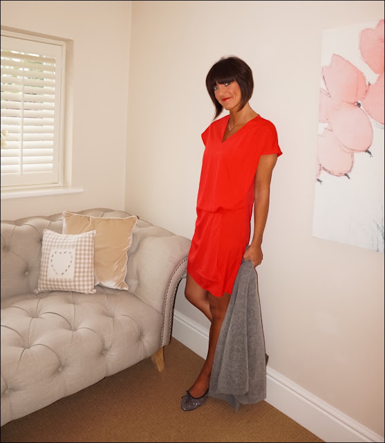 My Midlife Fashion, Hush draped dress, h&M mohair oversized cardigan, sparkly ballet pumps