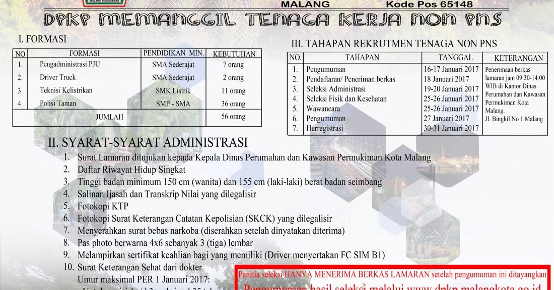 Penerimaan Pegawai Non PNS DKP Kota Malang Jawa Timur | Lowongan Kerja