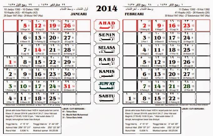 Download Kalender 2014 3in1 (Masehi, Hijriyah, Jawa