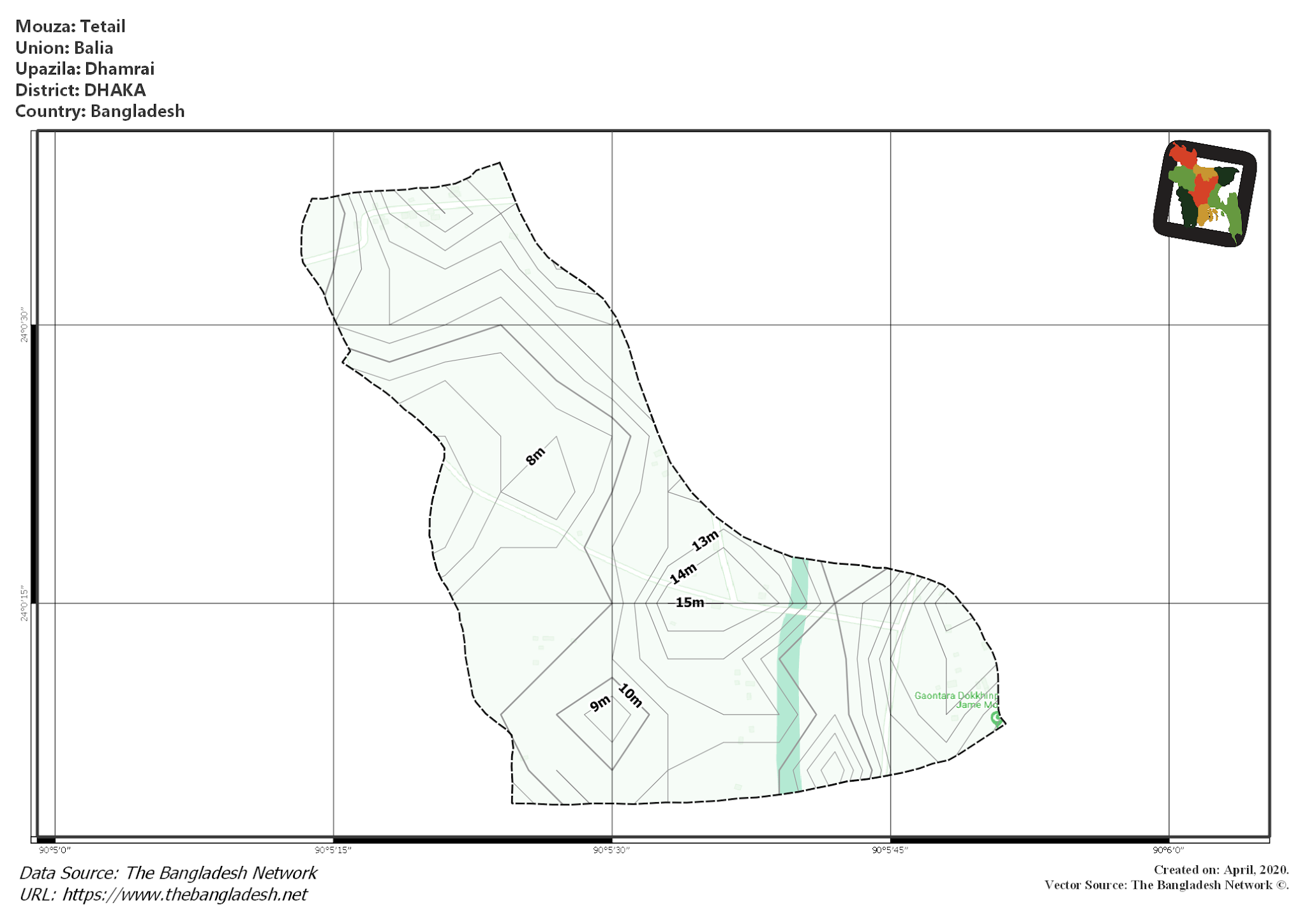 Map of Tetail Mouza of Dhamrai Upazila, DHAKA, Bangladesh.