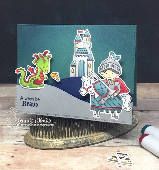 Knight and Dragon light up card by Jennifer Timko | Knight's Quest Stamp Set by Newton's Nook Designs with Chibitronics lights | #newtonsnook #chibitronics