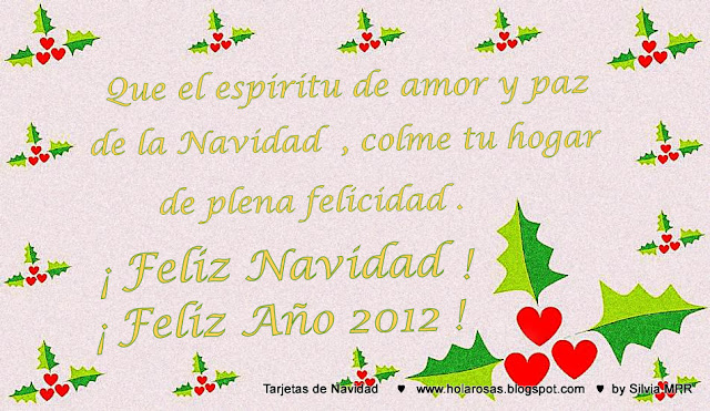  tarjetas de fleiz Navidad y Feliz Año Nuevo con mensajes navideños , diseño de muerdagos de corazones by Silvia MPR .JPG