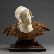 Nele, art nouveau buste by Charles Samuel, wood and ivory
