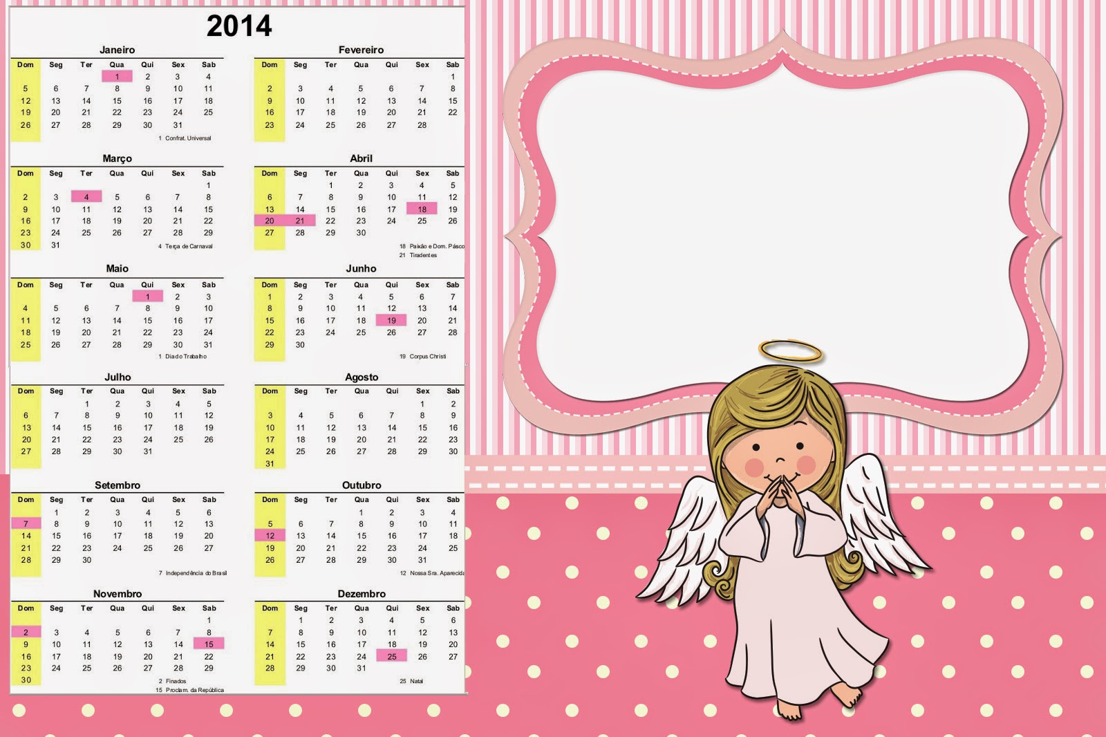 Angelita: Imprimibles y Fondos Gratis para Fiestas. Calendario 2014.