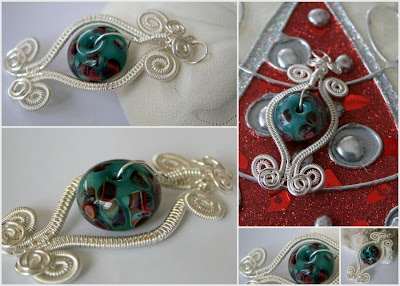 She made/She made with a twist: silver, Boro lampwork glass, wire wrapping, wire lace, ooak pendant:: All Pretty Things