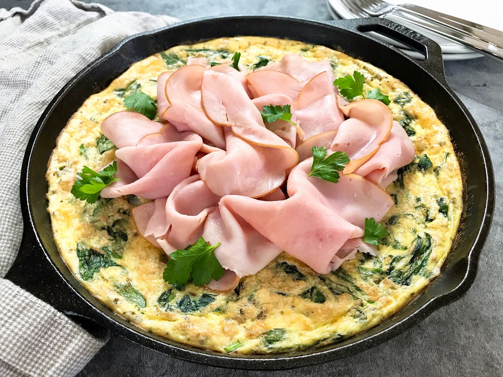 Spinach and Two Cheese Frittata with Ham