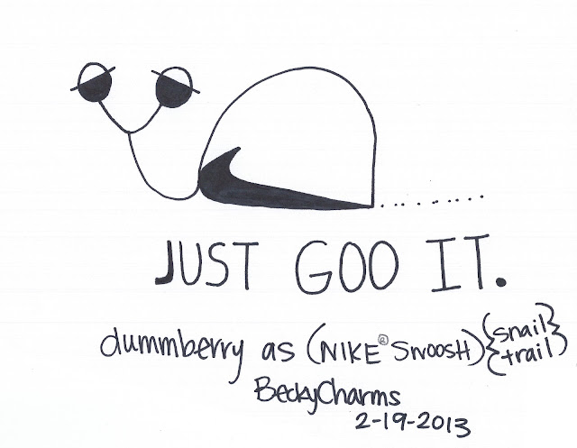 Dummberry says Just Goo It with The Swoosh, 2013, dummberry, beckycharms, San Diego, Nike, athlete, sports, art, arte, artwork, cartoon, snail, 