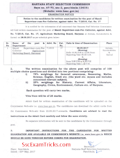 HSSC Mandi Supervisor exam notice