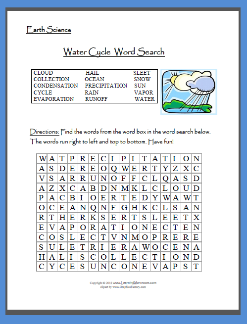 water cycle crossword puzzles