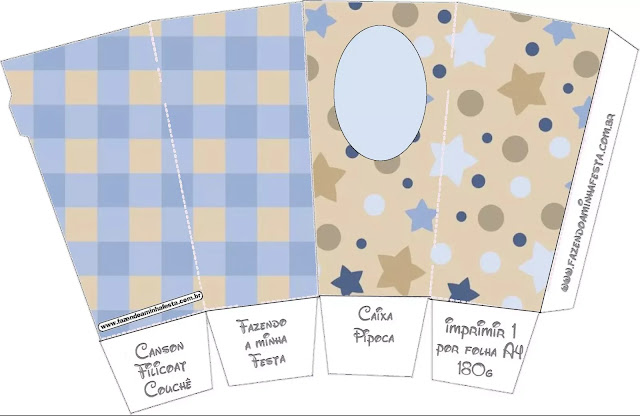 Estrellas Beige y Azul: Cajas para Imprimir Gratis. Estrellas Beige y Azul: Cajas para Imprimir Gratis.