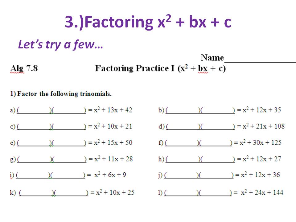 Ms. Hale's Math Page: Algebra 4/26: Factoring Quadratics Intro