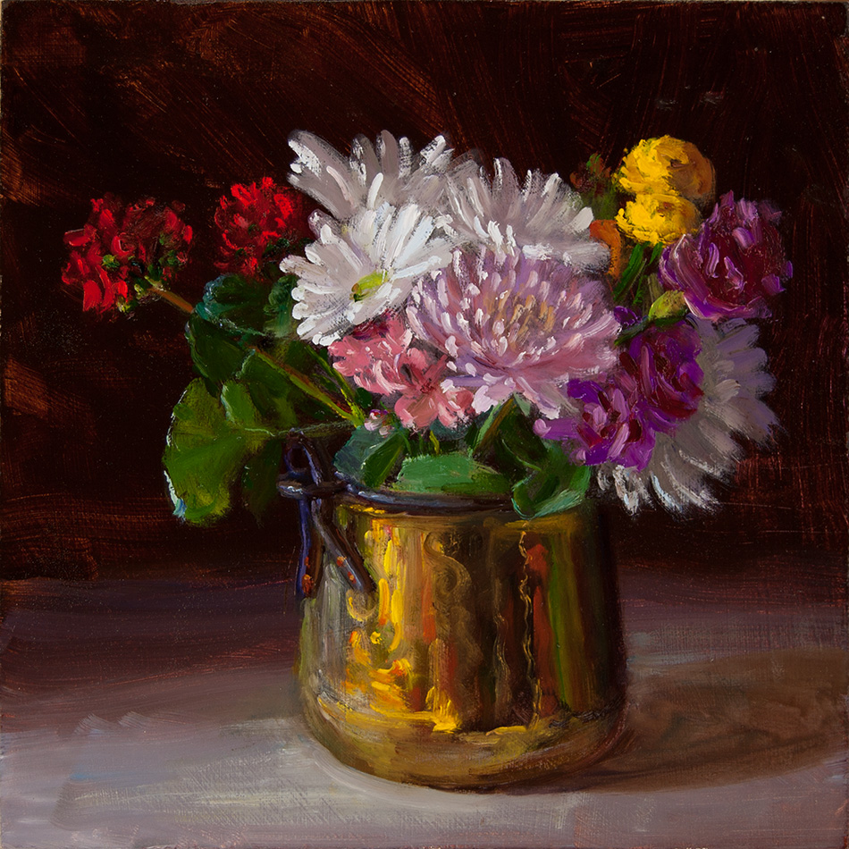 Wang Fine Art flower in a metal pot still life oil