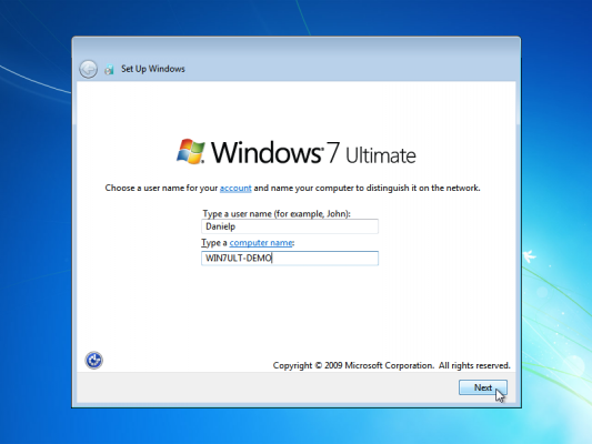 Windows 7 Ultimate user and computer name