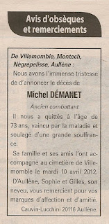 Décès Démanet Michel