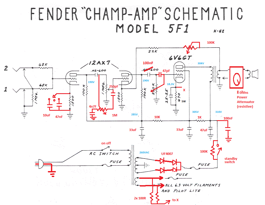 guitar4geek: Building a tube amp Fender Champ 5f1 model copy