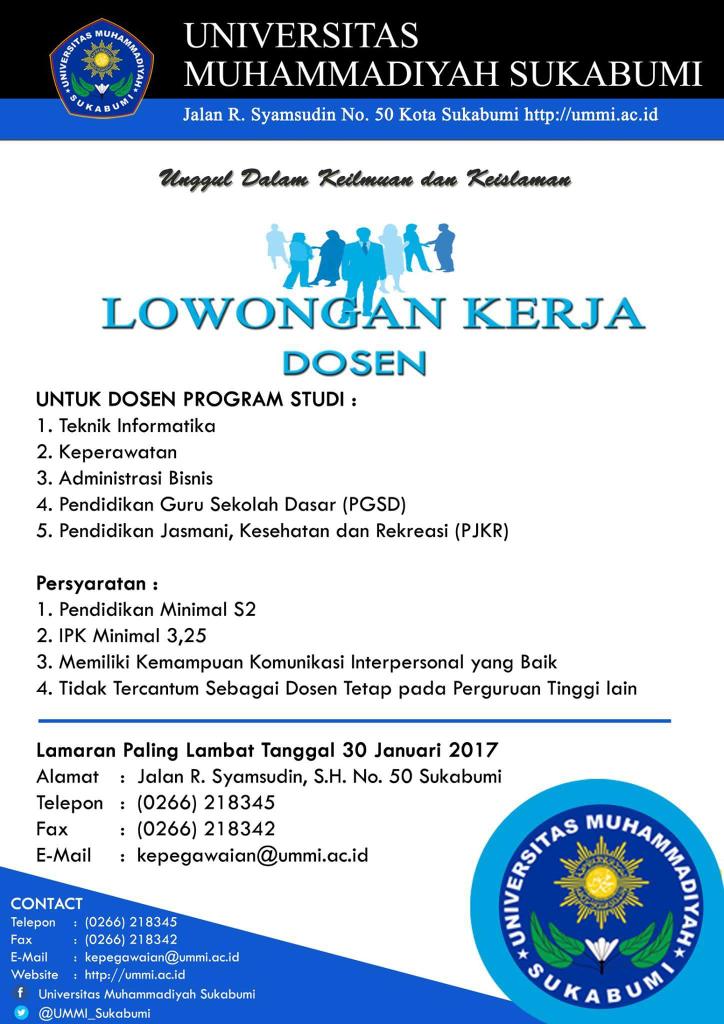 Lowongan Universitas Muhammadiyah Sukabumi Ummi Terakhir 30 Januari 2017 Harian Guru