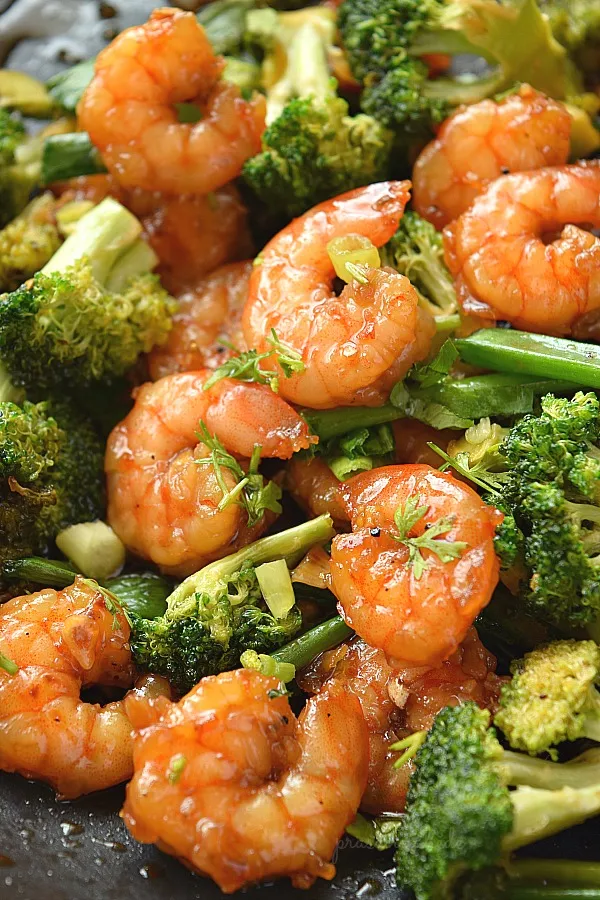 Easy delicious honey garlic shrimp served with broccoli
