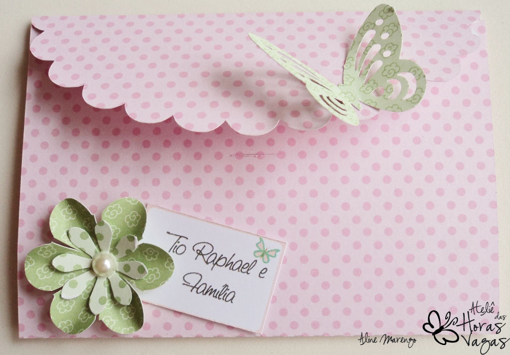 convite pesonalizado artesanal envelope jardim borboleta flores rosa 1 aninho menina