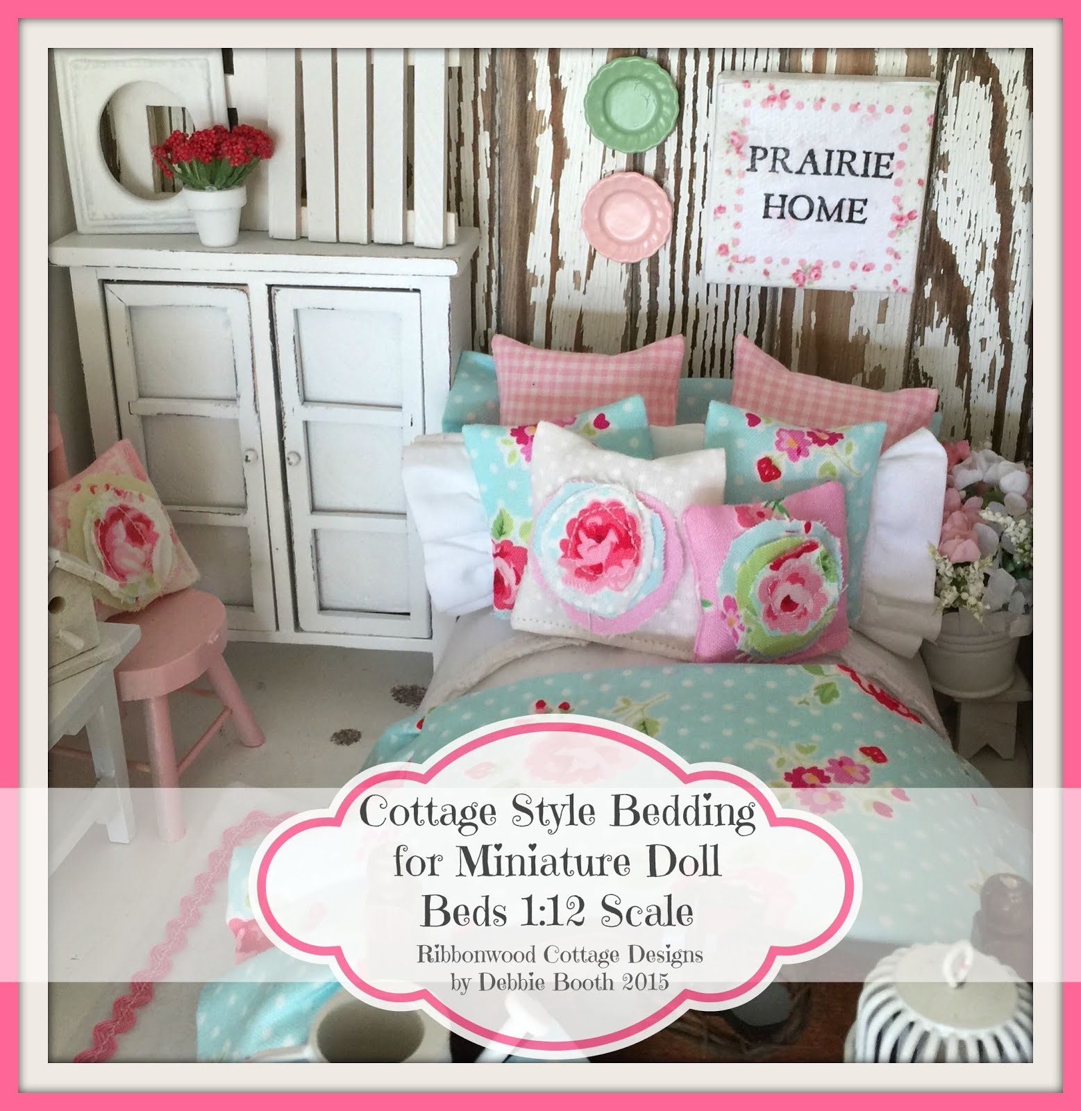 Cottage Style Bedding PDF Pattern Ebook for Miniature Dollhouse Beds 42 Colored Pages