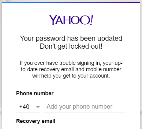 Yahoo phone number prompt