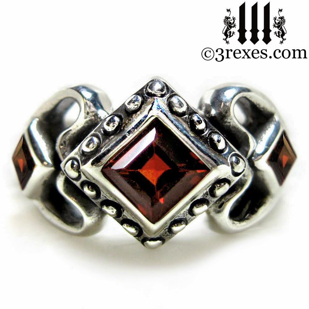  princess love gothic engagement ring with garnet stones