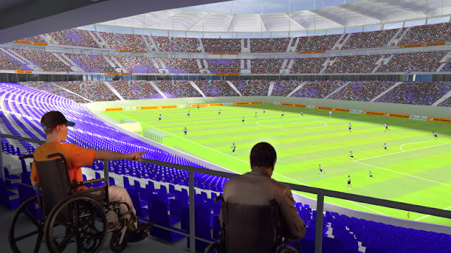 As arquibancadas da Arena Fonte Nova terão espaço dedicado a deficientes físicos