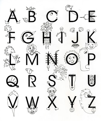 ink drawing of monsters on alphabet