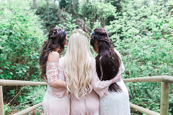 Beach boho bride hairstyles with waves and fishtail braids, using Veronica Gomes hair extensions