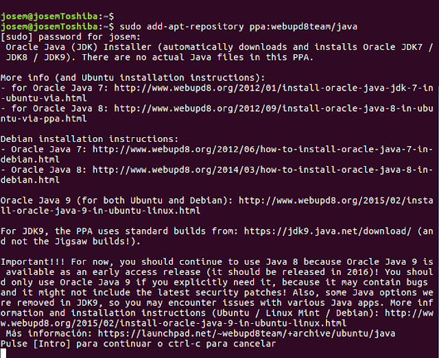 TutorialesJosem Como Instalar JDK8, JDK7, JDK9 en Ubuntu