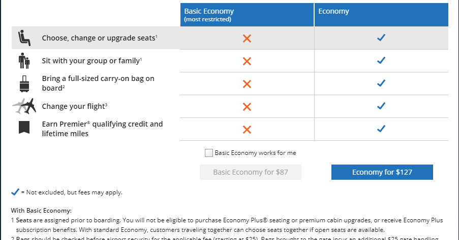 basic economy united baggage policy