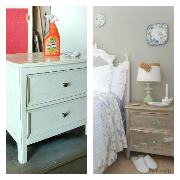 chalky painted driftwood nightstand before and after