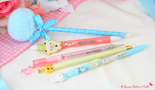 lolita pens, lolita pencil, cute pens, cute pencil, miffy pen, kawaii pens, pastel pens, cool pencil case