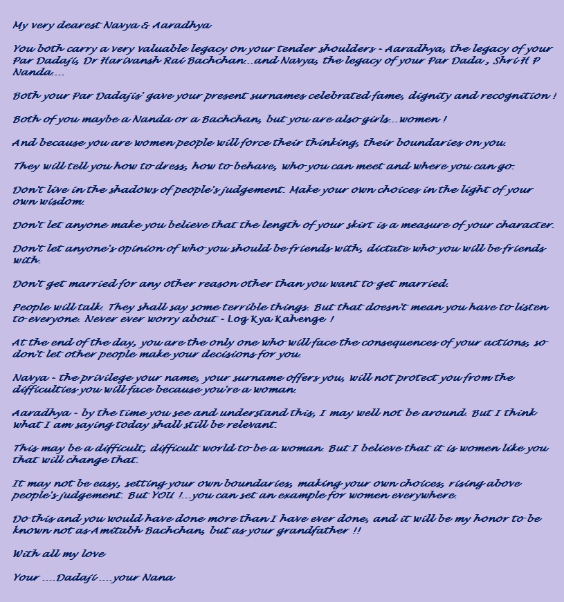 When Amitabh Bachchan wrote a letter to his Granddaughters Aradhya When Amitabh Bachchan wrote a letter to his Granddaughters Aradhya