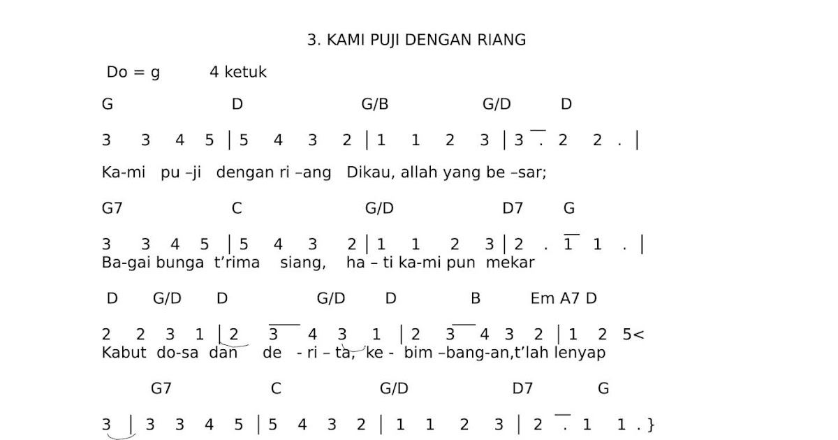 chord kidung jemaat : chord dan notasi kj 3. KAMI PUJI DENGAN RIANG