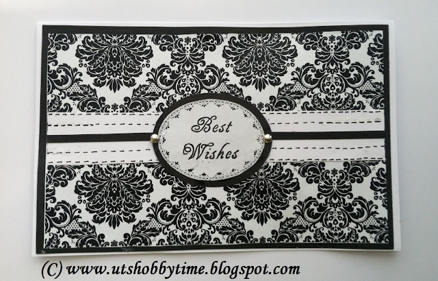 black and white best wishes greeting card using damask paper