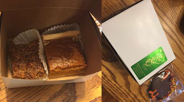 Pecan slice, pumpkin slice and turkey cookie from Cake Box Bakery