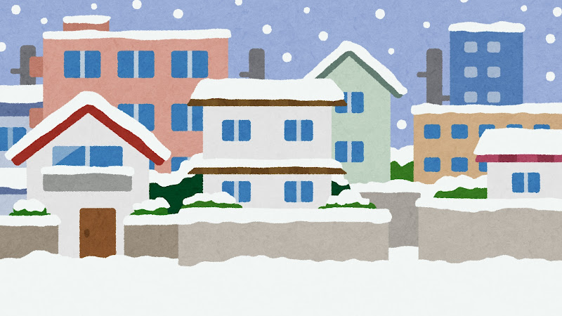 雪が降る住宅街のイラスト（背景素材） | かわいいフリー素材集 いらすとや