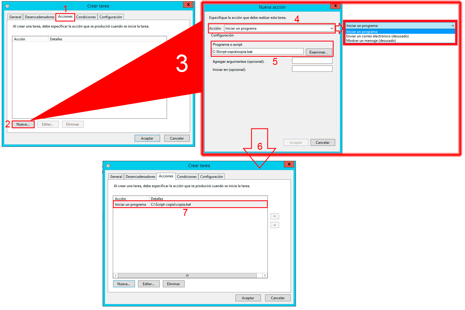 Pantallazos.es: Windows server 2012: Configurar tarea programada.