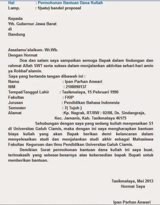 Contoh Surat Permohonan Bantuan Dana Pendidikan 2018 