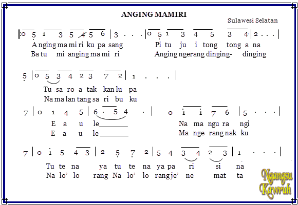 Lirik lagu &gt; Daerah Sulawesi Selatan Anging Mammiri