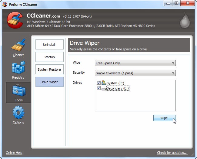 wiping disk driver with ccleaner