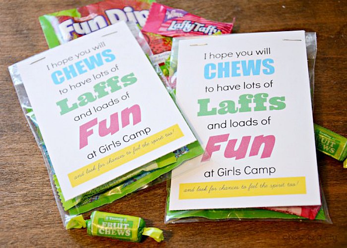 Girls Camp Treat Handouts with candy and Free Printable